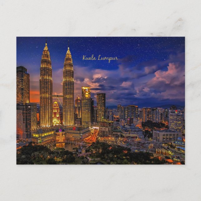 Kuala Lumpur skyline nattetid Vykort (Framsida)