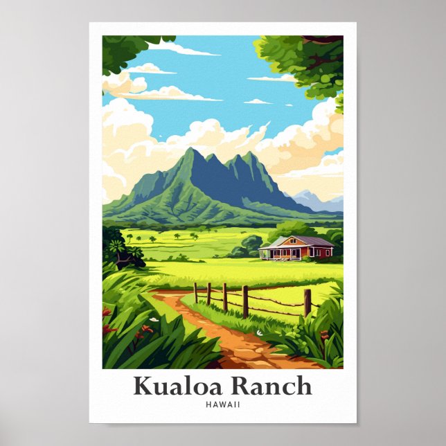 Kualoa Ranch Hawaii Travel Potrait Illustration Poster (Framsidan)