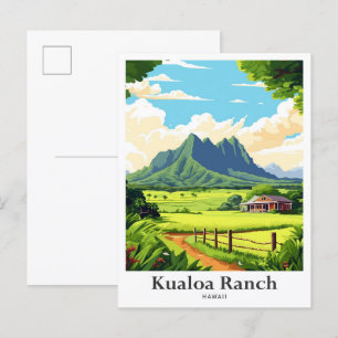 Kualoa Ranch Hawaii Travel Potrait Illustration Vykort