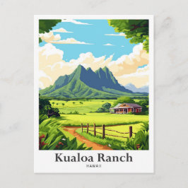 Kualoa Ranch Hawaii Travel Potrait Illustration Vykort