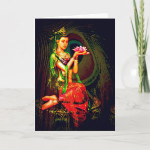 Kuan Yin och påfågelfjädern Kort