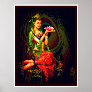 Kuan Yin och påfågelfjädern Poster