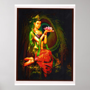 Kuan Yin och Peacock Feather Poster