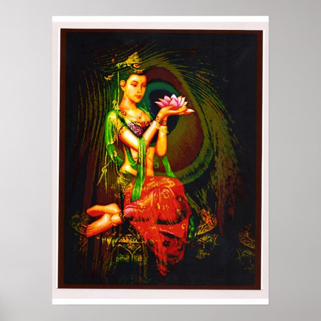 Kuan Yin och Peacock Feather Poster (Framsidan)