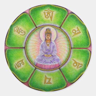 Kuan Yin "Om Mani Padme Hum" Sticker Runt Klistermärke