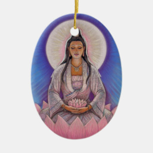 Kuan Yin oval julprydnad Julgransprydnad Keramik