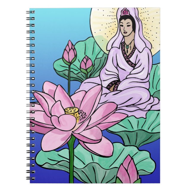 Kuan Yin på en Lotus Anteckningsbok Med Spiral (Framsidan)