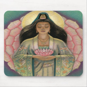 Kuan Yin "rosa lotusblommahjärta" Mousepad Musmatta