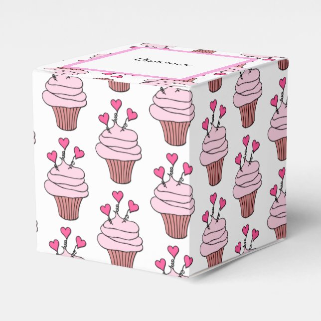 Kub för Rosa och vita Muffinsar 2 Presentaskar (Framsidan Sidan)