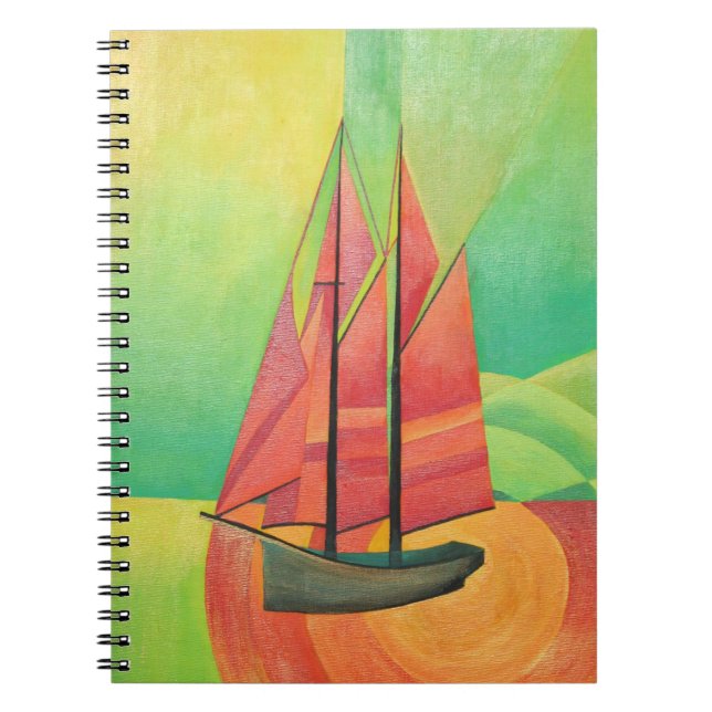 Kuba Abstrakt Sailing Boat Geometric Art Anteckningsbok (Framsidan)