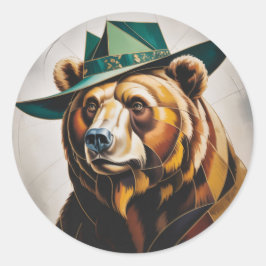 Kuba Bear Abstrakt Geometric Porträtt Runt Klistermärke