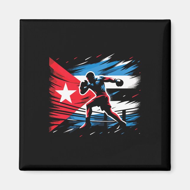 Kuba Boxing Champion Fighter Flagga Art Magnet (Framsidan)