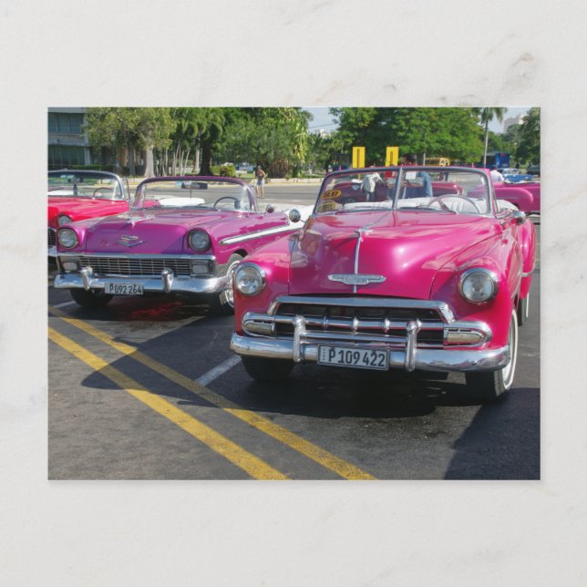 Kuba Classic Cars Rosa Cars Conversible Postcard Vykort (Framsida)
