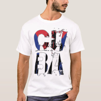 Kuba Flagga Abstrakt Text Grafik Vit T-Shirt