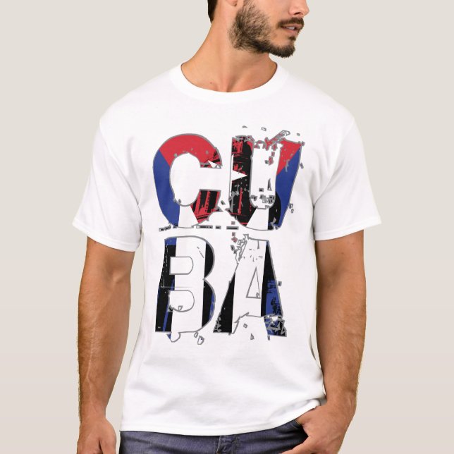 Kuba Flagga Abstrakt Text Grafik Vit T-Shirt (Framsida)
