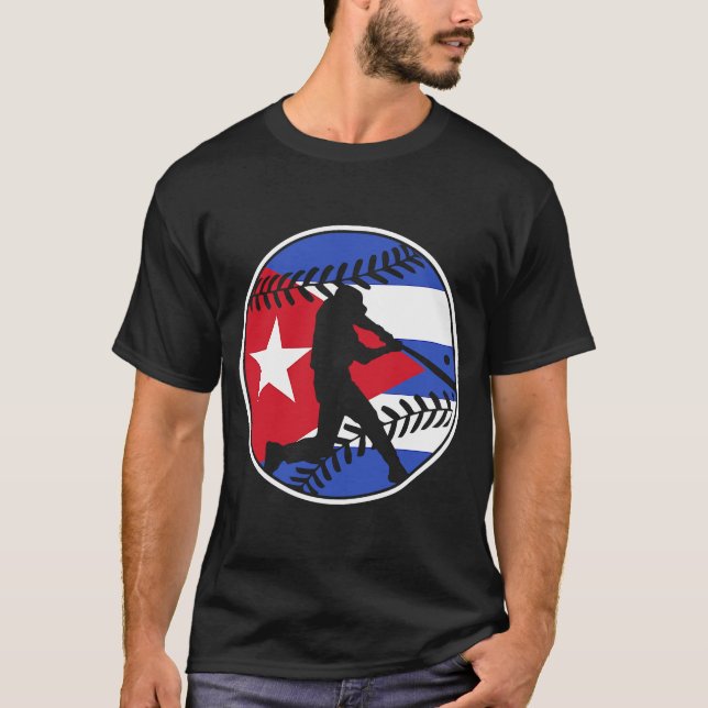 Kuba Flagga Baseball Hitter Cuban Flagga T Shirt (Framsida)