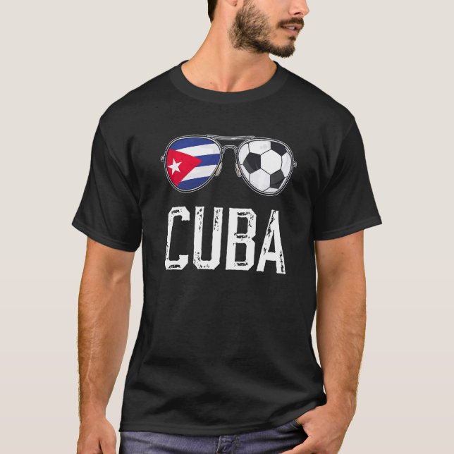 Kuba Flagga & Football Sunglass Cuban Fläkt T Shirt (Framsida)