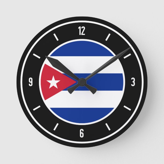 Kuba Flagga Round Clock Rund Klocka (Framsida)