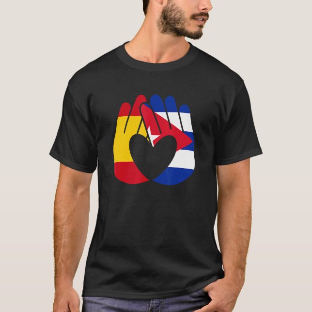 Kuba Flagga Spanien Flagga Vänskap Brothermedity H T Shirt (Framsida)