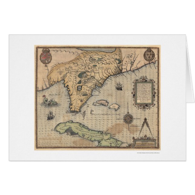 Kuba & Florida karta 1591 Hälsningskort (Framsidan Horizontal)