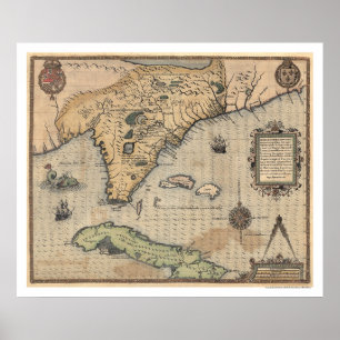 Kuba & Florida karta 1591 Poster