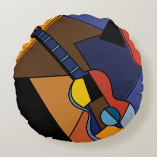 Kuba Guitar Surrealism Painting. Rund Kudde