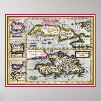Kuba, Haiti, Karibiska Karta Poster