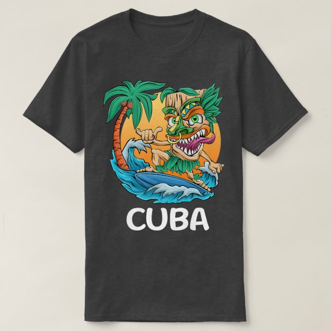 Kuba Handflatan Träd Surfing Beach Vacation Tiki M T Shirt (Design framsida)