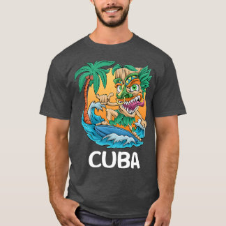Kuba Handflatan Träd Surfing Beach Vacation Tiki M T Shirt