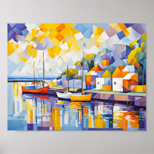 Kuba Harbour Scene med båtar Poster