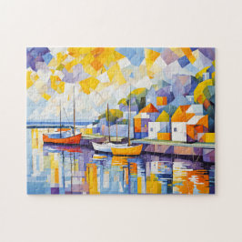 Kuba Harbour Scene med båtar Pussel