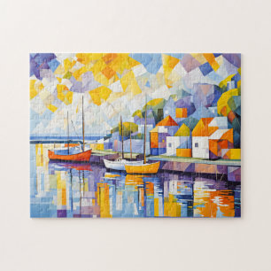 Kuba Harbour Scene med båtar Pussel