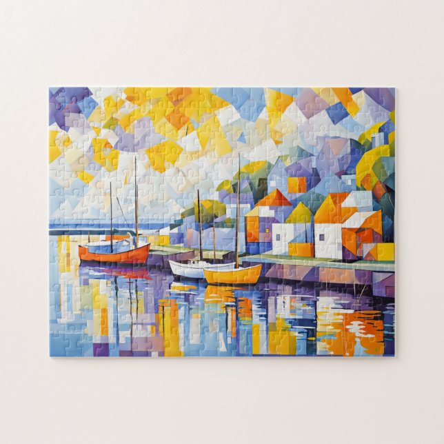 Kuba Harbour Scene med båtar Pussel (Horisontell)