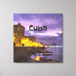 Kuba Havana Shoreline Citylight på natten Canvastryck