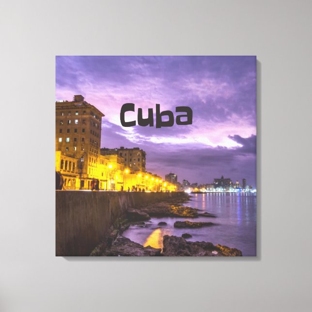 Kuba Havana Shoreline Citylight på natten Canvastryck (Framsida)