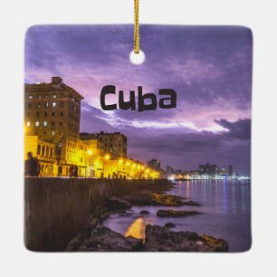 Kuba Havana Shoreline Citylight på natten Julgransprydnad Keramik