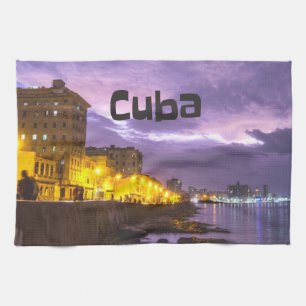 Kuba Havana Shoreline Citylight på natten Kökshandduk