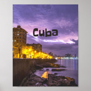 Kuba Havana Shoreline Citylight på natten Poster