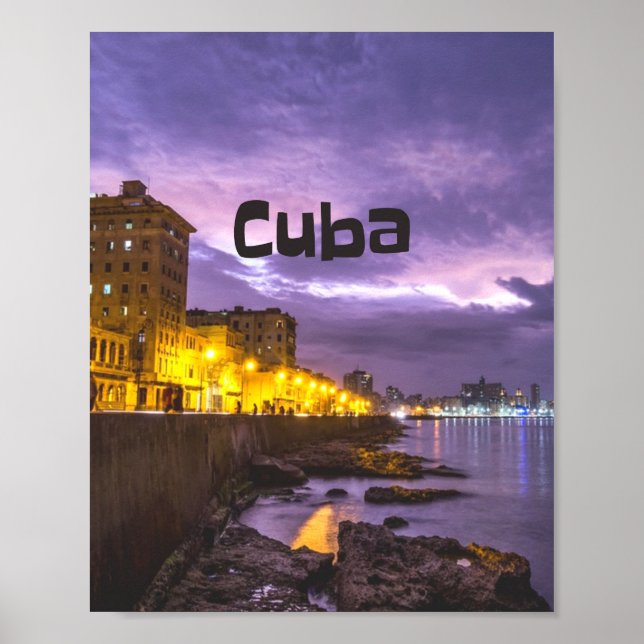 Kuba Havana Shoreline Citylight på natten Poster (Framsidan)