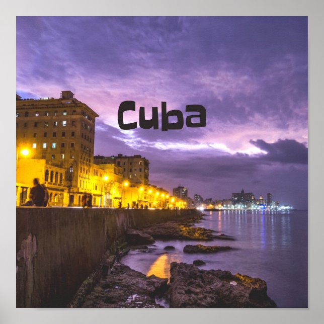 Kuba Havana Shoreline Citylight på natten Poster (Framsidan)