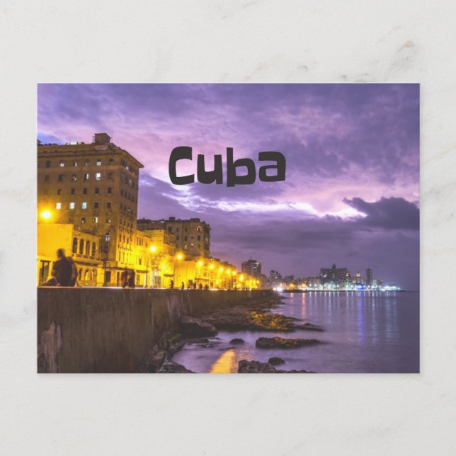 Kuba Havana Shoreline Citylight på natten Vykort (Framsida)