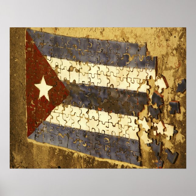 KUBA, Havanna. Mosaikpussel av den kubanska flagga Poster (Framsidan)