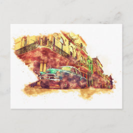 Kuba Havanna, Watercolor Sketch Art Vintage Stil Vykort