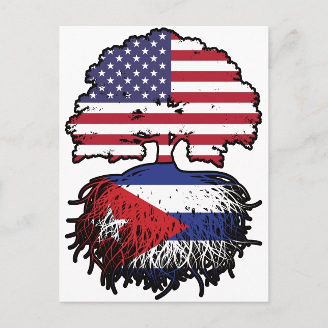 Kuba Kubansk Amerikan USA Träd Rötter Flagga Vykort (Framsida)