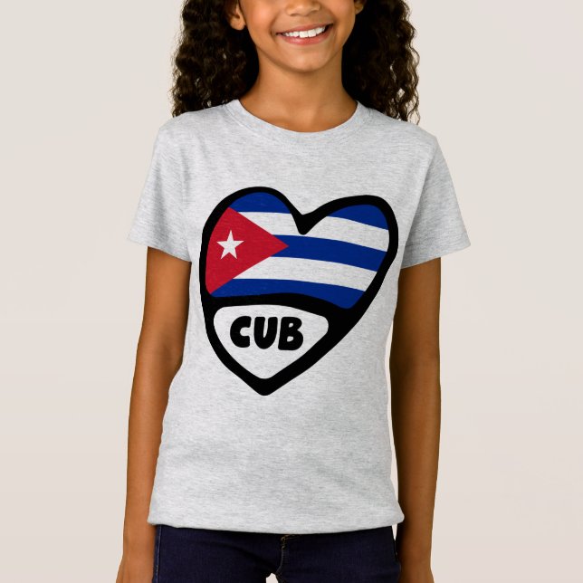 Kuba Land Code Flagga Heart, UNGE T Shirt (Framsida)