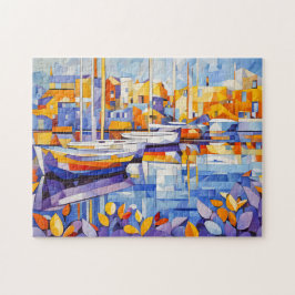 Kuba Marina med båtar och reflektioner Pussel