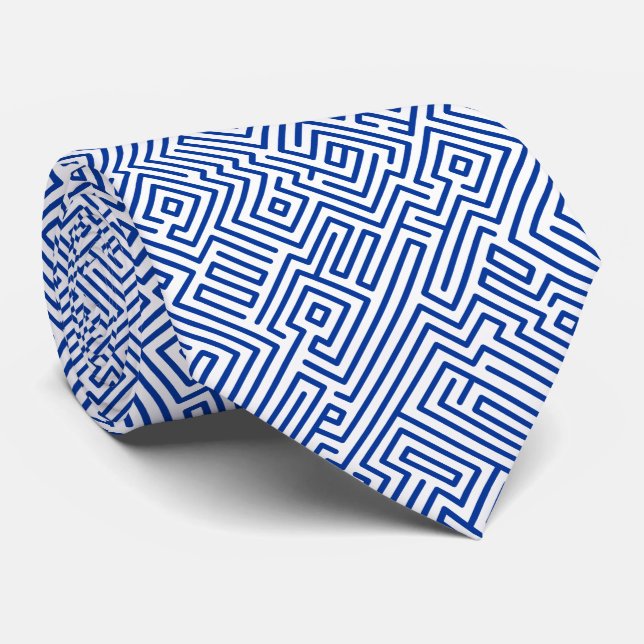 Kuba Maze Stil 221019(45°) - Flottblått och vitt Slips (Rullad)