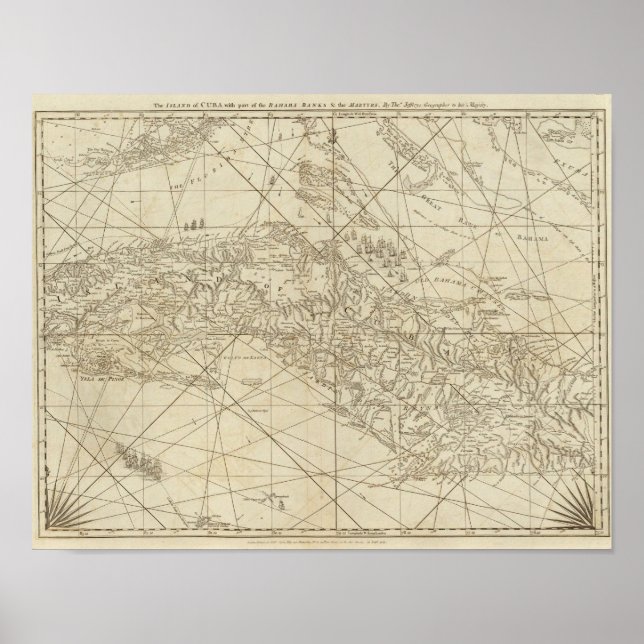 Kuba med en del av Bahama-Banker Poster (Framsidan)