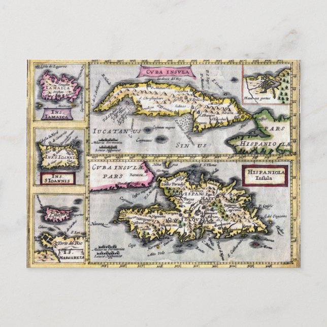 Kuba och Hispaniola Antique Karta vykort (Framsida)