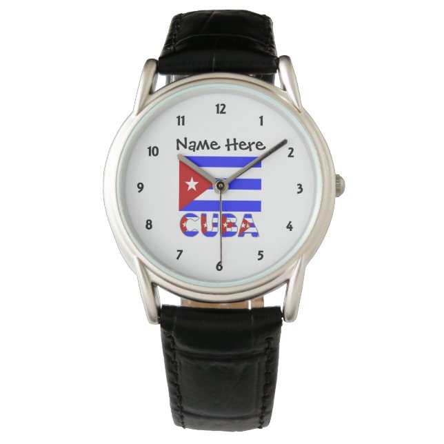 Kuba och Kubas ljusblå Flagga med ditt namn Armbandsur (Framsida)